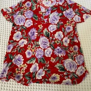 Sew In Love Red and Lavender Floral Top